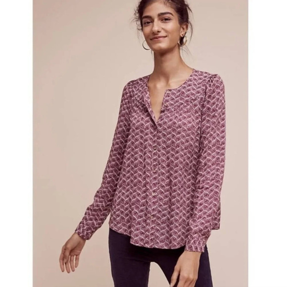 ANTHROPOLOGIE MAEVE Orlo Bib Buttondown Purple White Size XS - Picture 10 of 10